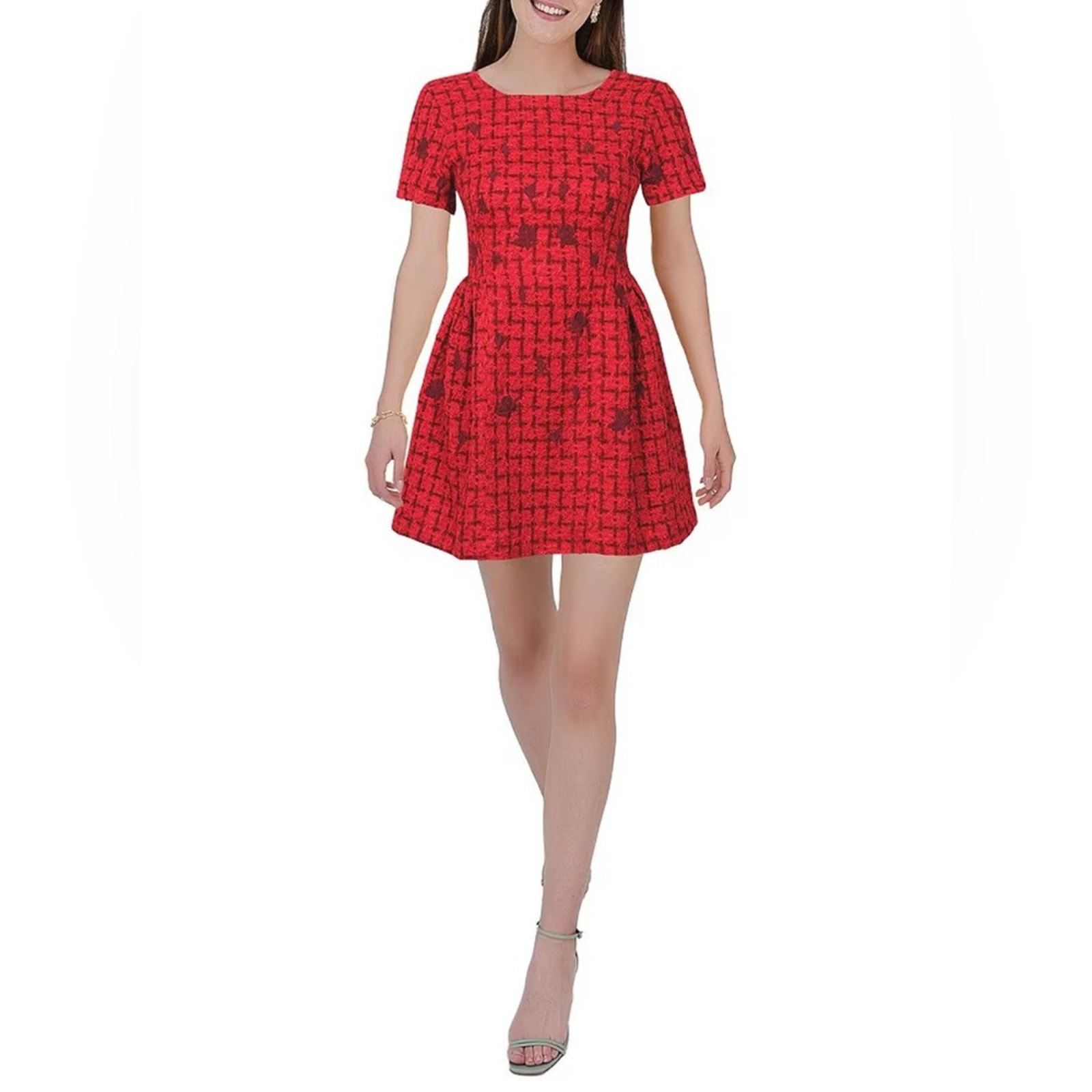 Fanm Mon Samantha Tweed Embroidered Red A-Line Mini Dress Size Xs